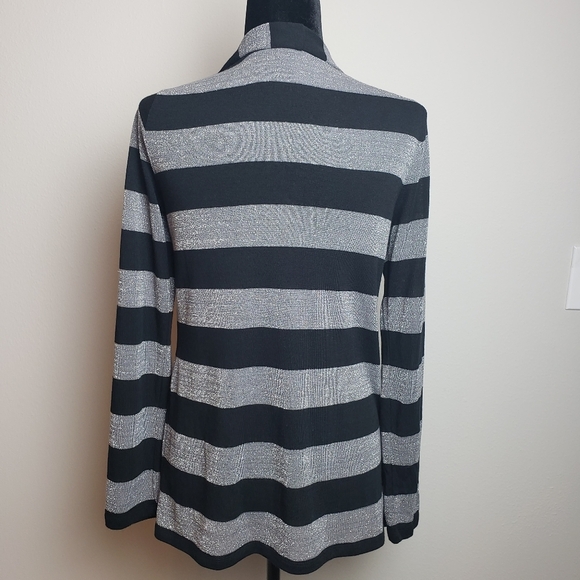 NWOT INC Black Stripe Sweater Cardigan 2 In 1 Women’s Size M - Picture 3 of 10
